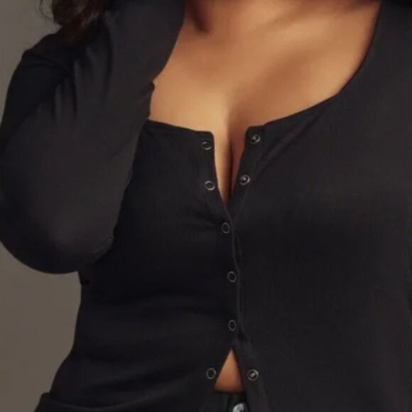 NWT Anthropologie Maeve Square-Neck Button-Front Cardigan Top In Black - Picture 7 of 12